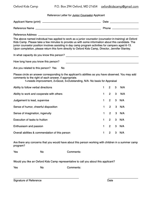 Reference form--Jr Counselor